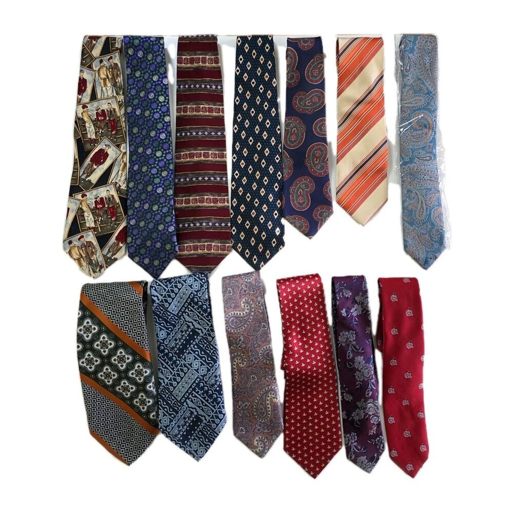 Ties Lot Of 13 Silk Polyester Unknown China Made VTG Modern Multicolor New Used